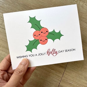 Holly Berries woordspeling kerstkaart - ik wens je een vrolijk kerstfeest | Grappige kerstgroeten voor familie en kinderen | Blanco A2-kaart