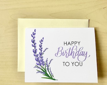 Lavender Floral Birthday Card | Elegant Purple Botanical Bday Card | Minimalistic Flower Greeting Card for Flower Lover | A2 Blank Card