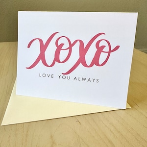 Carte de voeux XOXO Je t'aime toujours pour la Saint-Valentin | Carte d'anniversaire de mariage câlins et bisous pour lui | Carte vierge A2