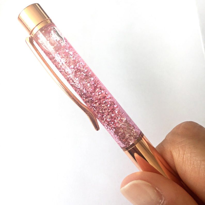 Rose Gold Floating Glitter Pen with Pink Sparkles Ballpoint Etsy