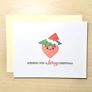 Biglietto di auguri con bacche di Natale e fragole / Biglietto di auguri con frutta natalizia per bambini, adolescenti, famiglia, amici / Biglietto vuoto A2