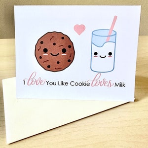 Niedliche Dessert Valentinstag Karte - Ich Liebe Dich Wie Cookie Liebt Milch | Kawaii Jubiläum Karte für Foodies, Freund, Freundin | A2 Blanko-Karte