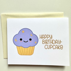 Bonita tarjeta de feliz cumpleaños con forma de cupcake/dulce tarjeta de cumpleaños para niños y bebés/tarjeta de felicitación para panaderos/tarjeta A2 en blanco