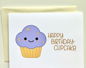 Cute Happy Birthday Cupcake Card | Sweet Bday Card for Kids Baby | Greeting Card for Baker | A2 Blank Card