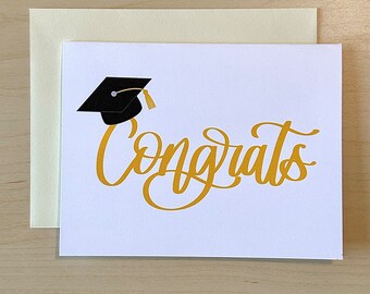 Congrats with Graduation Cap Greeting Card | Class of 2024 Grad Gift | A2 Blank Card