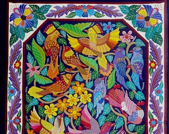 This exquisite Floral Border with  Birds piece in incredible Multi colors, Dark Background by Tentmakers of Cairo!