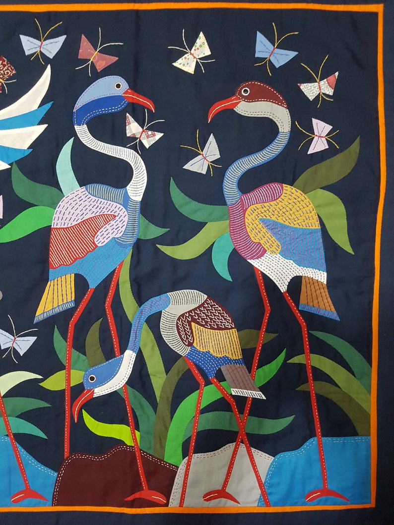 Mr. Gamal Kolthoma, Just unique Cranes design in Navy Blue Background Multi Colors Tentmakers of Cairo. image 3