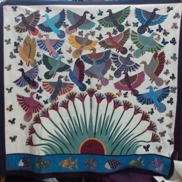 Fabulous and Ancient Ducks w awesome butterflies Design-Master-Tentmakers of Cairo-Piece was stitched on Canvas.