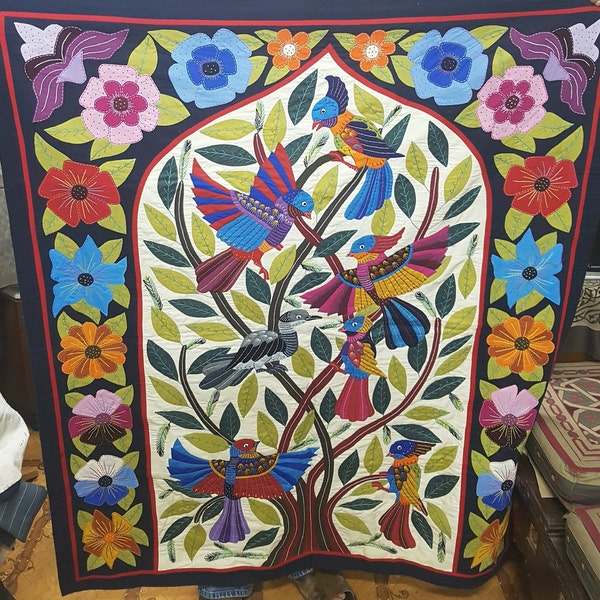 Gorgeous Floral Beautiful Birds design Multi Colors, Master piece by Tentmakers of Cairo.