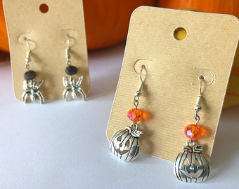 Halloween Pumpkin & Spider Earrings