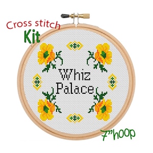 Whizz Palace-borduurpakket. Borduurpakket Parks and Recreation. Grappig modern badkamerborddecoratie. Parks and Recreations bloemen doe-het-zelfcadeau