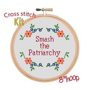 Smash The Patriarchy Cross Stitch  Kit. Modern Feminist Cross Stitch Kit. Pro Choice Cross Stitch. Floral Feminist Pattern.