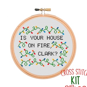 Is your House on Fire Clark?  Christmas Vacation Cross Stitch. Clark Griswold. Funny Christmas Kit.