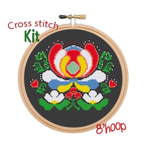 Ornament Cross Stitch Kit. Polish Folk Art Cross Stitch Kit. Flowers Cross Stitch Kit. Beginner Modern Cross Stitch. Retro Embroidery.
