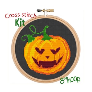 Halloween Cross Stitch Kit. Pumpkin Cross Stitch Kit. Jack O&#39;Lantern Beginner Cross Stitch Kits. Funny Halloween Cross Stitch Kit. Gift.