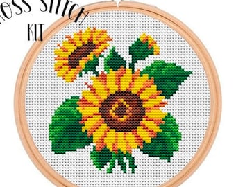 Sunflowers Cross Stitch Kit. Counted Cross Stitch Kit. Cross Stitch Pattern. Flowers Cross Stitch. Holiday Gift DIY.