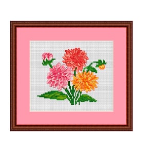 Dahlia Cross Stitch Pattern. Counted Cross Stitch. PDF. Instant Download. DIY Cross Stitch Pattern. Flower Cross Stitch Chart. Flower Scheme