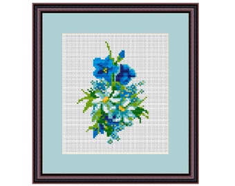 Blue Flower Cross Stitch Design Chart Pdf Download Pattern - Etsy UK