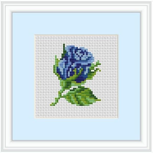 Blue Rose Cross Stitch Pattern. Instant Download. Rose Beginner Counted Cross Stitch Pattern. Nature. PDF. Flowers Decor  DIY Pattern.