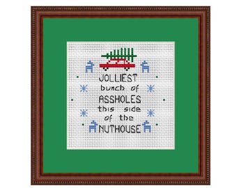 Jolliest Bunch Of Assholes Cross Stitch Pattern. Chute d'hiver. Les vacances de Noël. Noël moche au point de croix. Trousse. Téléchargement instantané du motif.