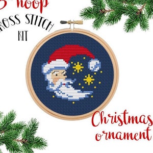 Winter Moon And Stars Cross Stitch Kit. DIY. Cross Stitch. Christmas Cross Stitch Set. Winter Night Stitch Kit. Christmas Ornament. Gift.