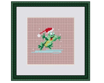 Grenouille de Noël. Modèle de point de croix joyeux Noël. Point de croix drôle de Noël. Modèle. Téléchargement instantané.