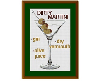 Dirty Martini Counted Cross Stitch Pattern. Pattern. PDF Instant Download. Wall Decor. Cocktail recipe. Gin. Olive. Vermouth. Drink. Party.