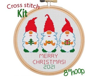 Joyeux Noël Cross Stitch Kit. Drôle de gnomes de Noël Cross Stitch. Kit de bricolage de Noël. Drôle de Noël. Kit Joyeux Noël