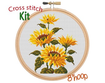 Sunflowers Cross Stitch Kit. Floral Cross Stitch Kit.  Flowers Cross Stitch. Retro Embroidery. Needlecraft  Floral Pattern. Sunflowers Kit.