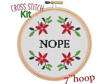 Nope Cross Stitch Kit. Modern Cross Stitch Pattern. Funny Sign Counted Cross Stitch. Quotes. Motivation Message