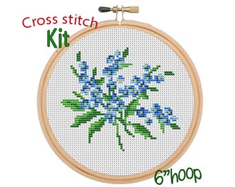 Forget Me Not Cross Stitch Kit. Flowers Nature Cross Stitch Kit. Flowers Embroidery Kit. Floral Design Pattern. Cross Stitch