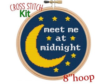 Meet Me At Midnight Cross Stitch Kit. Taylor Swift. Midnights, Swiftie, Popular, Trendy Cross Stitch Pattern. Funny Taylor Design.
