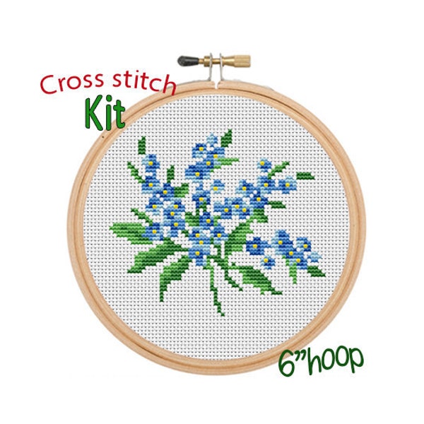 Forget Me Not Cross Stitch Kit. Flowers Nature Cross Stitch Kit. Flowers Embroidery Kit. Floral Design Pattern. Cross Stitch
