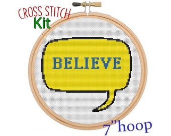 Believe Cross Stitch Kit. Modern Cross Stitch Pattern. Believe Sign Counted Cross Stitch. Quotes. Motivation Message