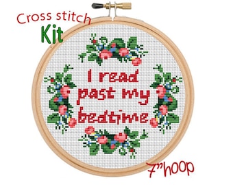 I Read Past My Bedtime Cross Stitch Kit. Modern Cross Stitch Pattern. Funny Saying Cross Stitch Kit. Funny Quotes. Books Lover Cross Stitch.