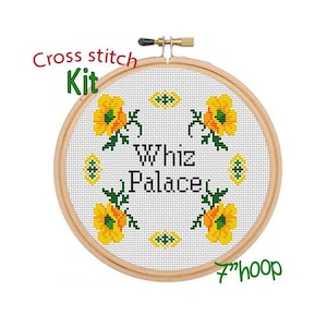 Whiz Palace Cross Stitch Kit. Parks and Recreation Cross Stitch Kit. Funny Modern Bathroom Sign Decor. Parks and Recreations Floral DIY Gift