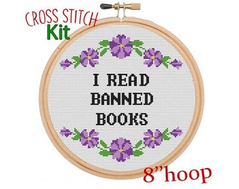 I Read Banned Books. Counted Cross Stitch Kit. Books Lover Cross Stitch Kit. Banned Books Pattern