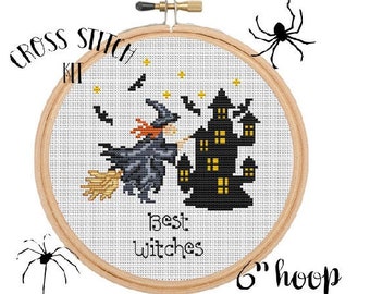 Best Witches Cross Stitch. Funny Halloween Cross Stitch Kit. Beginner Cross Stitch. Halloween Cross Stitch. Witch Spider Cross Stitch Kit.