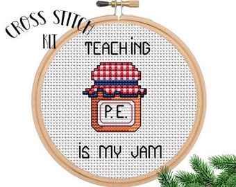 Teaching Is My Jam Cross Stitch Kit. Jam Beginner Cross Stitch. Pump Up The Jam.  Funny Cross Stitch. Retro Embroidery. Gift Idea.