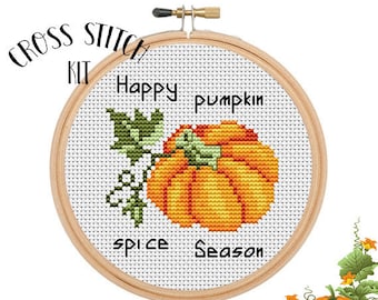 Halloween Cross Stitch Kit. Happy Pumpkin Spice Season Kit. Pumpkin Cross Stitch Kit. Beginner Cross Stitch Kits. Funny Cross Stitch Kit.