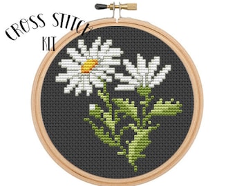 Daisy Kit. Cross Stitch Kit. Beginner Cross Stitch. Flowers Cross Stitch. Retro Embroidery. Embroidery Kit.  Floral Cross Stitch Kit.