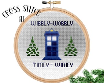 Wibbly-Wobbly. Timey-Wimey. BRICOLAGE. Croix. Drôle de kit de point de croix de Noël joyeux. Ensemble de points de croix. Drôle de point de croix. Mignon. Hiver.