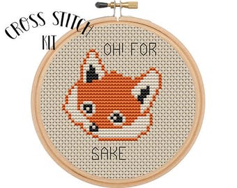 Oh! For Fox Sake Cross Stitch  Kit. Beginner Cross Stitch. Funny Cross Stitch. Retro Embroidery. Embroidery Kit.  Animal Cross Stitch Kit.