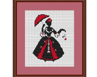 Lady With Umbrella  Cross Stitch Pattern.  PDF Instant Download.  Begginers Pattern.
