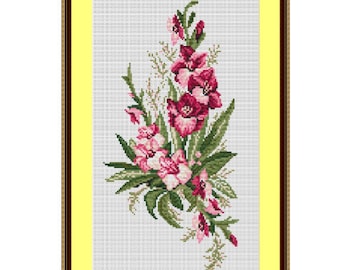 Bouquet di gladioli Schema punto croce contato. Fiori a punto croce. Modello Gladiolo. Regalo fatto a mano. Schema punto croce