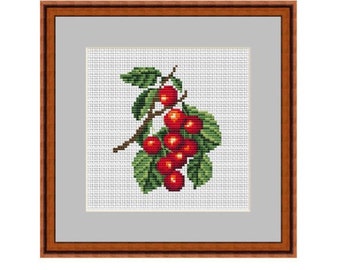 Cherry Cross Stitch Pattern. Fruits Instant Download. PDF Pattern. Wall Decor. Kitchen Art. Cherries Cross Stittch Pattern.