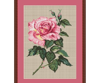 Roses Cross Stitch Pattern. Home Decor Cross Stitch Pattern. Pink Flowers Cross Stitch Pattern.