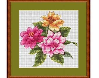 Dahlia Cross Stitch Pattern. Counted Cross Stitch. Flowers Cross Stitch Pattern. Dahlias  Cross Stitch Pattern.