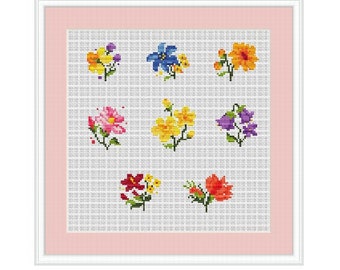 Flowers Cross Stitch Pattern. Mini Bouquets Flowers Counted Pattern. PDF. Instant Download. Home  Decor. Art. Needlecraft.