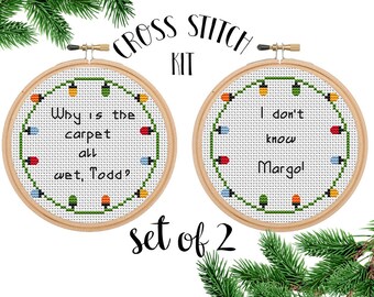 Set Of 2 Cross Stitch Kits. DIY. Why is The Carpet All Wet Todd. I Don&#39;t Know Margo Cross Stitch Kit. Funny Kits. Christmas  Vacation Kits.